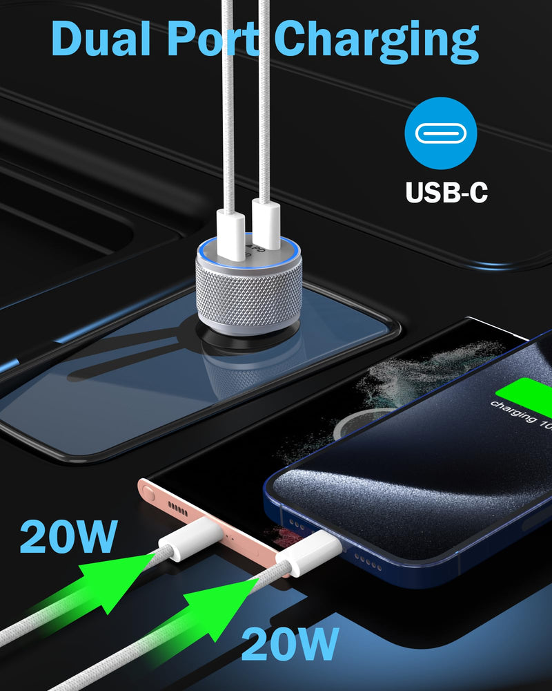 iPhone 15 Car Charger, 2Pack 40W Dual Port USB C Car Charger Adapter+ 2Pack 60W USB C to C Cable Fast Charging Syncing Cord for iPhone 15/15 Pro/15 Pro Max/15 Plus,iPad Pro/iPad Mini 6/iPad Air
