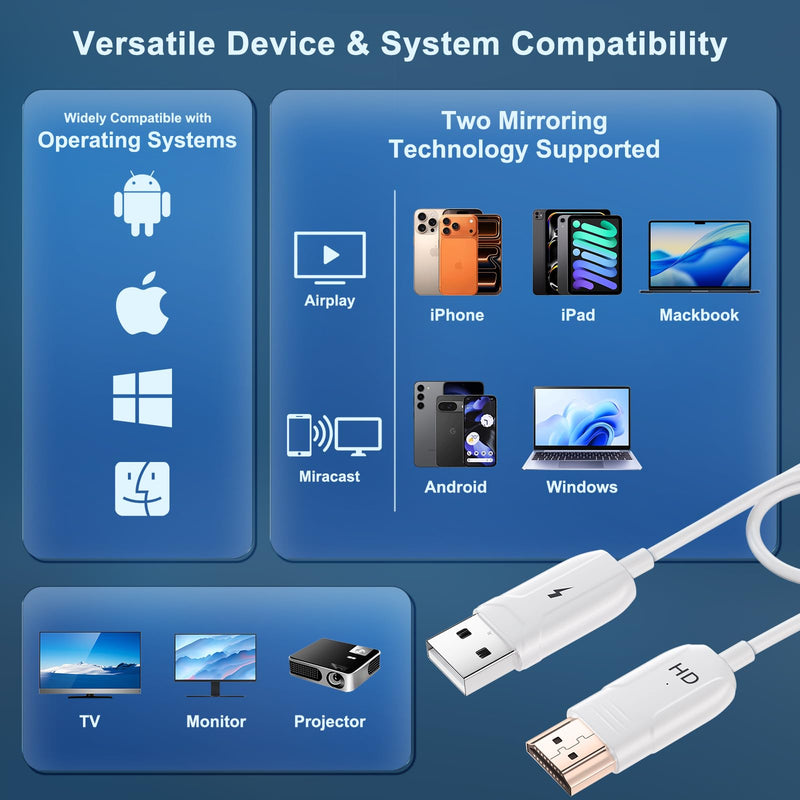 [AUSTRALIA] - Wireless HDMI Display Adapter for iPhone, Stream Video/Audio/Files from iPhone,iPad,Android,Tablet,Laptop,MacBook to TV/Monitor/Projector, HDMI to USB C Screen Mirroring Cable Support Airplay Miracast 