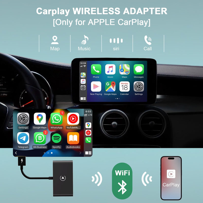 Carplay Wireless Adapter,Wireless CarPlay Adapter/Dongle,Plug & Play 5GHz WiFi Online Update,Low Latency,Easy to Install,Support Newest iOS 17…