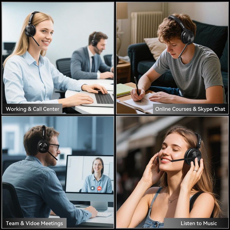 Voistek Wireless Headset with Mic for Work, Bluetooth Computer Headphones(Bluetooth 5.3 + USB Dongle) w/Noise Cancelling Mic & Mute Button for Work,Home Office,Zoom,Teams,Online Meetings (Grey) Gray