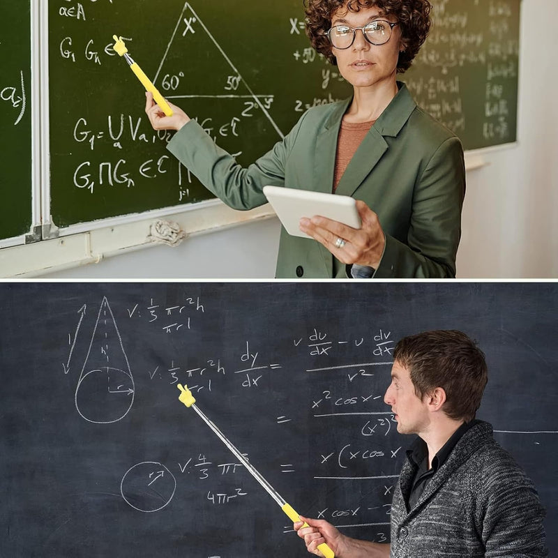 2Pcs Retractable Teacher Pointer Finger, Telescopic Hand Pointer Teacher Pointers for Classroom, Mini Extendable Finger Pointers Stick Elementary School Kindergarten Teachers Supplies (Yellow)