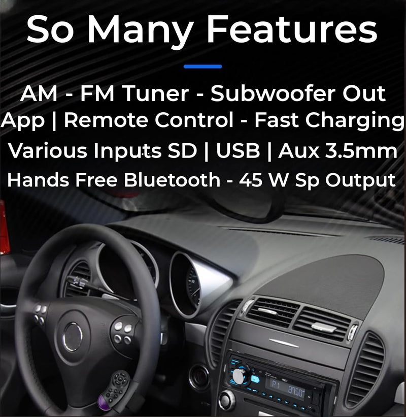 HZEX Car Stereo with Bluetooth and Subwoofer Outputs, Single Din Car Radio, Digital Media Audio Receiver Head-Unit, Fast Charging USB Ports and AM-FM Tuner, 1-Din Multimedia Player Estereo