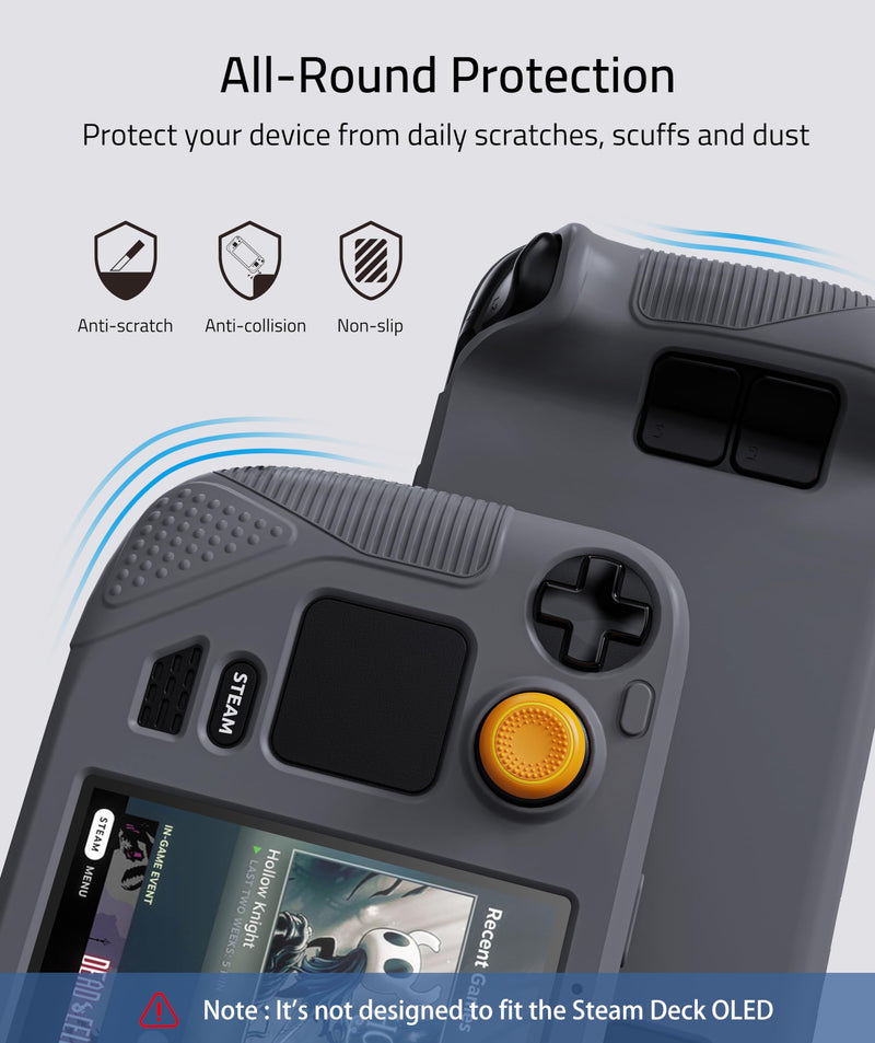 Syntech Protective Case Compatible with Steam Deck Accessories Console, All-Round Protection with Non-Slip Thumb Grips, Silicone Cover for Enhanced Fit and Alignment, Not for OLED Version-Gray Grey