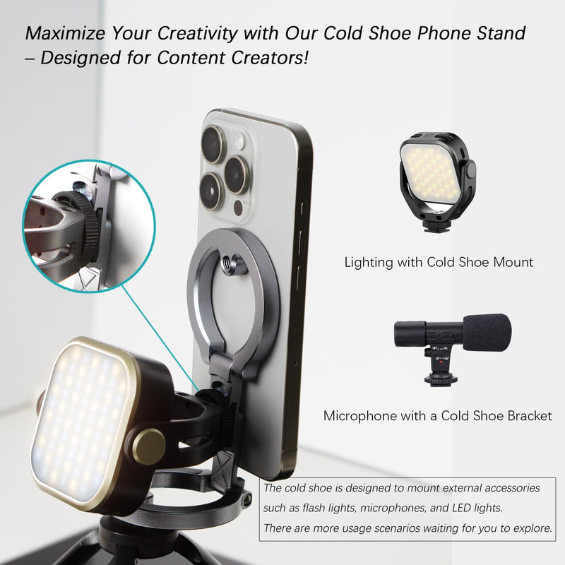 Dual Magnetic Phone Holder, 1/4" Screw Tripod Mount, Gym Magnetic Phone Stand for Car (Black) Black