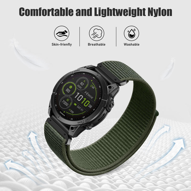 Compatible with Garmin Watch Band, 22mm Quickfit Nylon Replacement Sport Watch Bands Compatible with Garmin Fenix 8 & Tactix 8 AMOLED 47mm/Fenix E/7 Pro/7/6/6 Pro/5/5 Plus/Forerunner 945/965