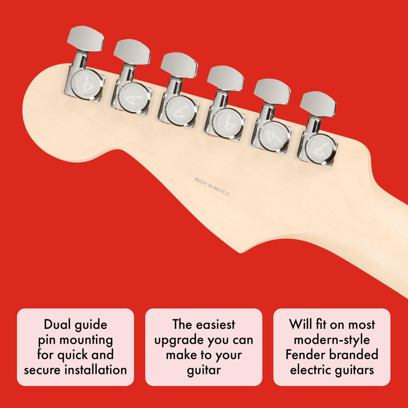 Fender Locking Tuners Stratocaster Guitar Tuners, Polished Chrome, Right Hand Guitar Tuners, 1.7x10x4.5 Inches, Set of 6 Guitar Tuning Machines