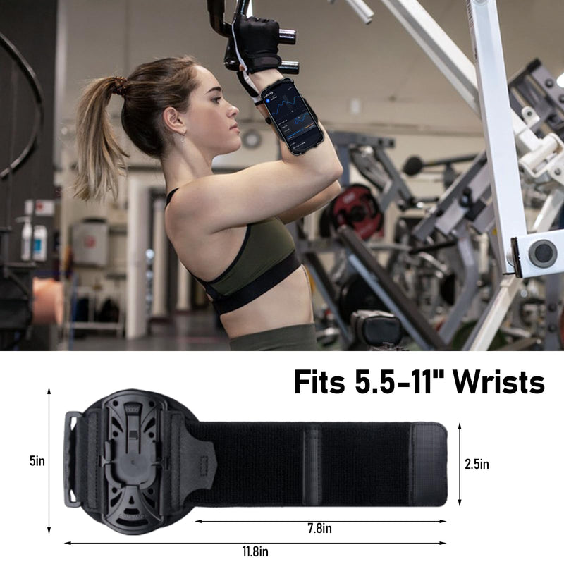 Wristband Phone Holder for Running,Forearm Armbands 360° Rotatable & Detachable Compatible with All 4.5-7 inch Cellphone for iPhone 15/14/Pro/ProMax/13/12/11/mini/XS/XR,for Workout Jogging Black
