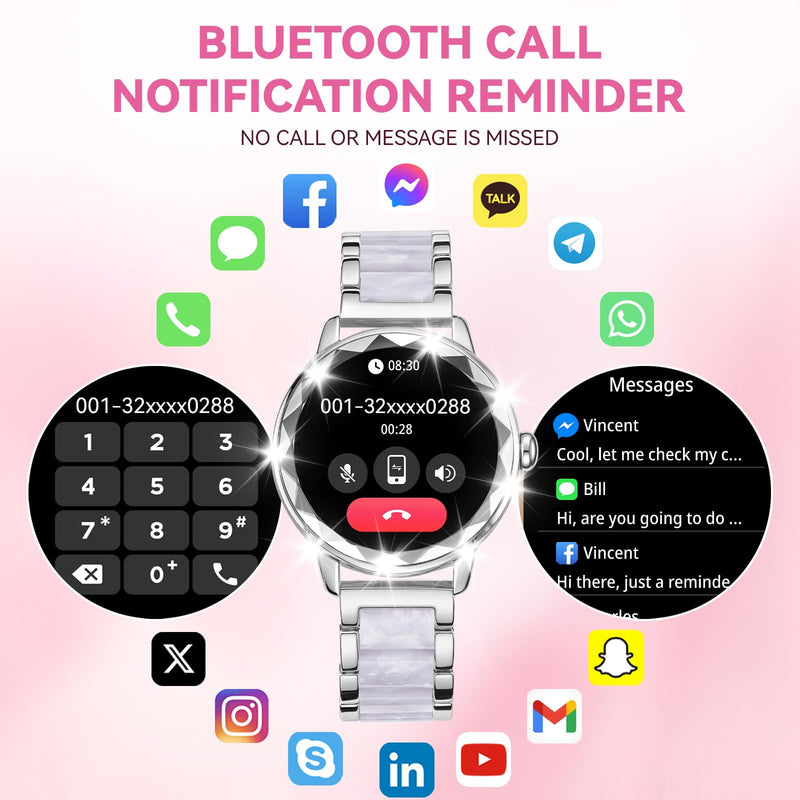 Smart Watch for Women, 1.2" Display 100+ Sports, IP68 Waterproof | Fitness Tracker with Heart Rate, Sleep & Female Cycle, Adjustable Fit, iOS & Android Compatible, W01-Silver