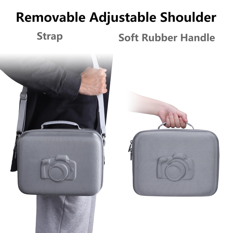 Medium Camera Case Bag for Canon/Sony/Nikon Camera and Multiple Lens Gray | Hard Travel Carrying Case Bag for Canon/Sony/Nikon DSLR SLR Mirrorless Camera and Multiple Lens with 3 Dividers Medium