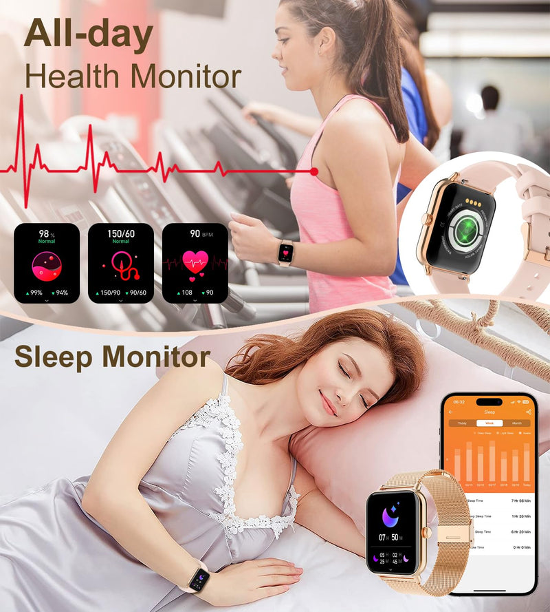 Smart Watch for Women, Answer/Make Call, 1.85'' AMOLED Ultra-Clear Screen | Fitness Tracker with Heart Rate/Sleep/SpO2 Monitor, Smartwatch for iPhone/Android, 120+ Sport Modes, Waterproof(Rose Gold)