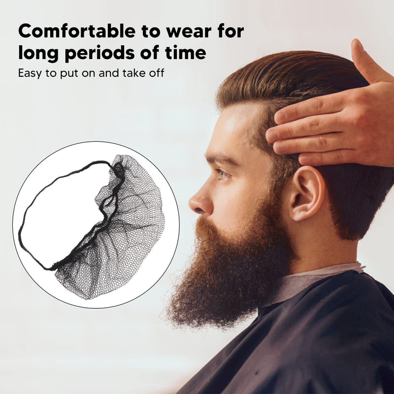 YUYTE Beard Protection Nets, Pack of 100 Nylon Beard Nets, Beard Protection, Disposable Nylon, Elastic, Breathable, Latex-Free, Beard Protection Nets (Black) Black