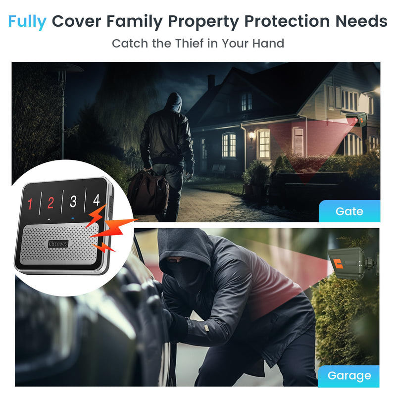 [AUSTRALIA] - Solar Driveway Alarm Wireless Outdoor 1/2 Mile Range - Customizable Alarm Tones Weatherproof for Driveway Gate, 3 Sensitivity Motion Sensor & Detector Alert for Outdoor/Indoor Property 1 Receiver & 2 Sensors 