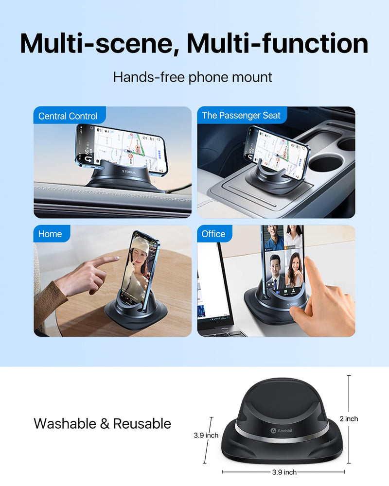 andobil 2026 Upgraded Car Phone Holder Mount, Ultra Stable & Silicone Phone Holders for Your Car 360° Rotatable Dashboard Cell Phone Holder Mount for iPhone 17 Pro Max/16/15/14/13/12/ Samsung Black