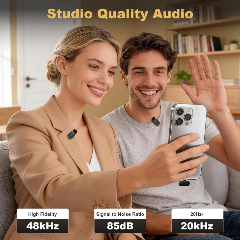 [AUSTRALIA] - Wireless Lavalier Mini Microphone for iPhone ipad Android, 30H Long Battery Life, 100FT Wireless Range, Noise Cancellation, Plug & Play for Vlogging, Video Recording, Podcast, YouTube, TikTok J01 