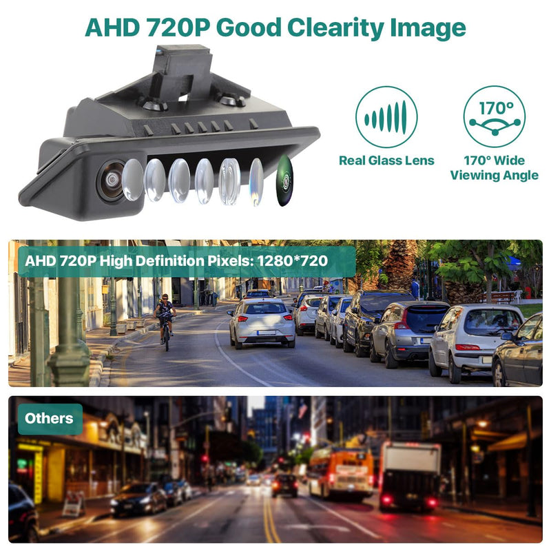 GreenYi AHD 720P Vehicle Backup Camera for BMW E82 E88 E84 E90 E91 E92 E93 E70 E60 E61 E39 3 5 X5 X6, Car Rear View 170 Fisheye Lens IP68 Waterproof Trunk Handle Camera