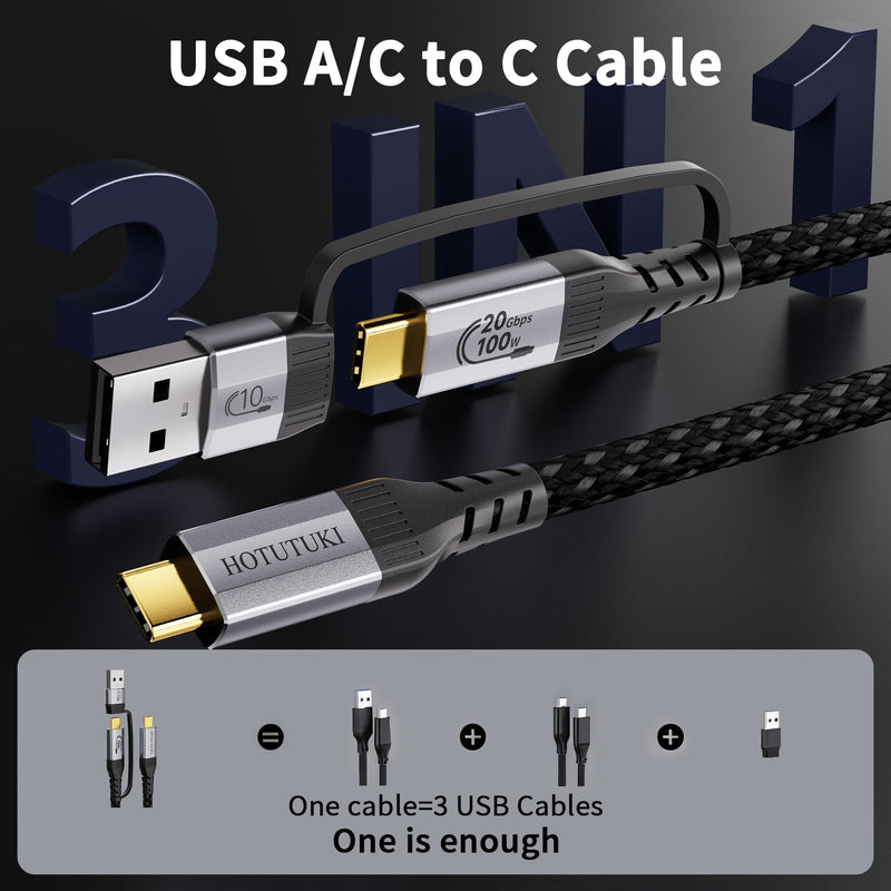 Long USB Cables 2PACK（16.5FT+16.5FT） USB a to USB c Cable Multi Functional 2in1,20Gbps High Speed Data Transfer,4K@60Hz UHD Video 5A/100W Fast Charge Cord 16.5FT/5M+16.5FT/5M