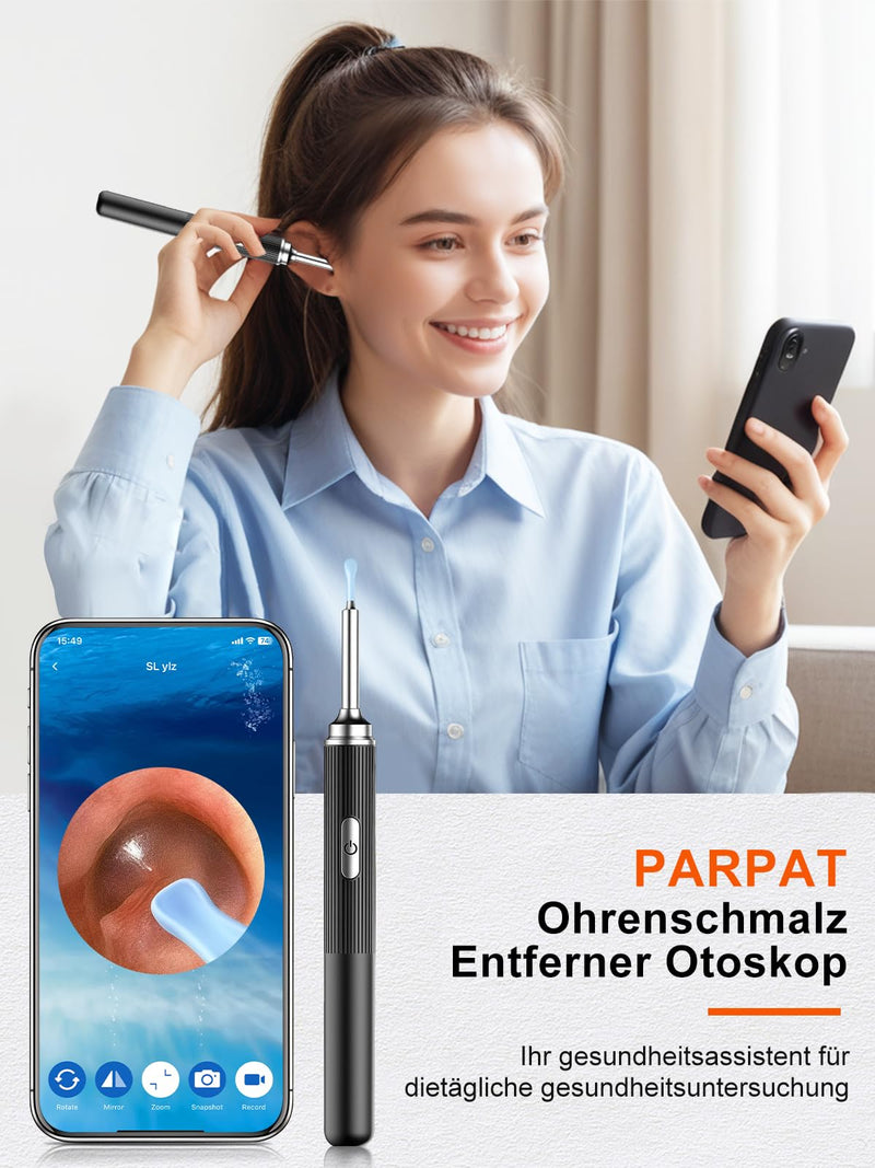 Earwax Remover, PARPAT Ear Cleaner Otoscope with 1080P HD Camera, IP67 Waterproof Ear Mirror 360° Wide Angle 6 LEDs Otoscope with Light, Earwax Removal Kit for iPhone, iPad, Android S16