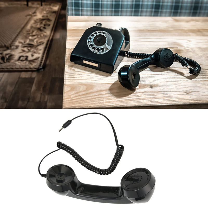 Retro Phone Handset, Phone Telephone Receiver, Multifunction Radiation Proof Handheld Cell Phone Receiver with 3.5mm Sound Plug for Mobile Phones Computers (Black) Black