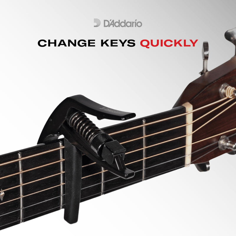 Planet Waves by D'Addario Planet Waves Guitar Capo – NS Artist - For 6-String Electric and Acoustic Guitars - Single Hand Use – Integrated Pick Holder -Black