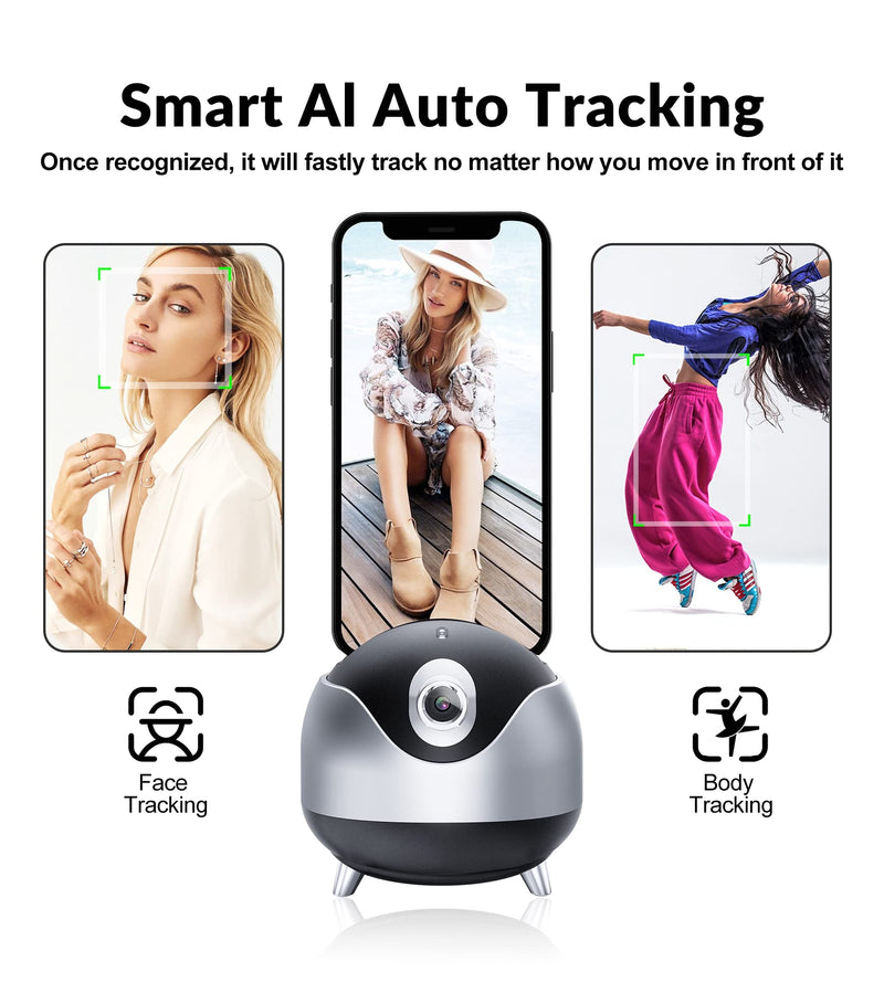 Auto Face Tracking 360 Camera Tripod for Cell Phone Rotating with Remote, iyesku 2-Axis Smart AI Face Recognition 360 Selfie Stick Rotation Tripod Mobile Phone Holder TikTok Camera Tripod (Black) Black