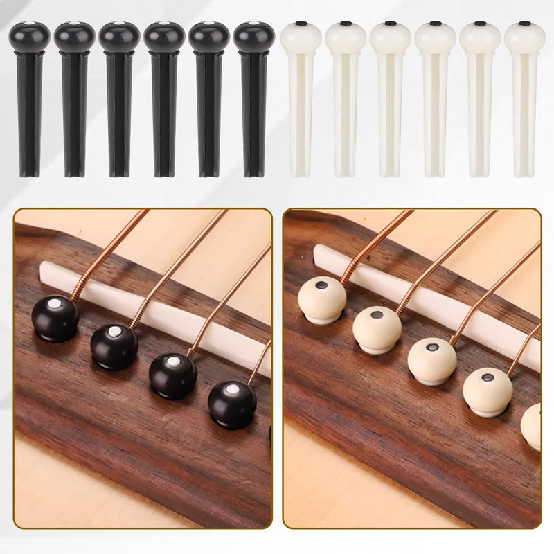 12 Pieces Guitar String Pegs Replacement Parts Acoustic Guitar Bridge Pins with 2 Pcs Guitar Bridge Saddle Nut and Bridge Pin Puller Remover Kits Tools