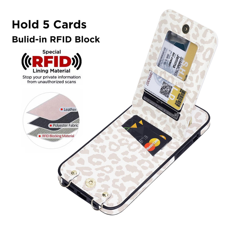 uCOLOR for iPhone 15 Pro Max Wallet Case with Card Holders for Women, Crossbody Zipper Protective Leather Case with Strap Wrist Ring RFID Kickstand Designed for 15 Pro Max 6.7“ (Beige Leopard) iPhone 15 Pro Max 6.7" Beige Leopard