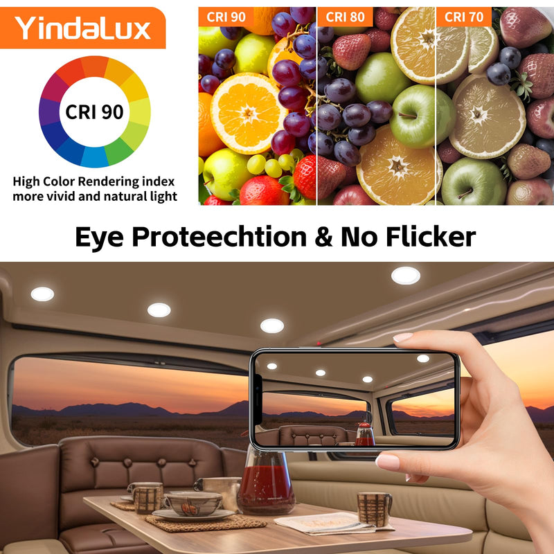 YindaLux Recessed Spotlight LED 12 V 4000 K Neutral White LED Spot Dimmable 3 W Recessed Spotlights 55-58 mm Hole Size Recessed Lights for Caravans Kitchen Wardrobe Aluminium Chrome Set of 3 4000K 3 Stück