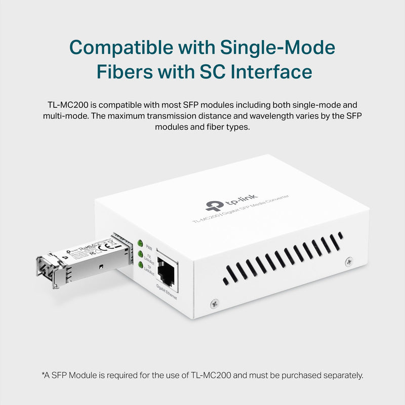 TP-Link Gigabit SFP to RJ45 Media Converter(TL-MC200) | Fiber to Ethernet Converter, Plug and Play, Durable Metal Casing, Versatile Compatibility, Auto Negotiation, UL Certified