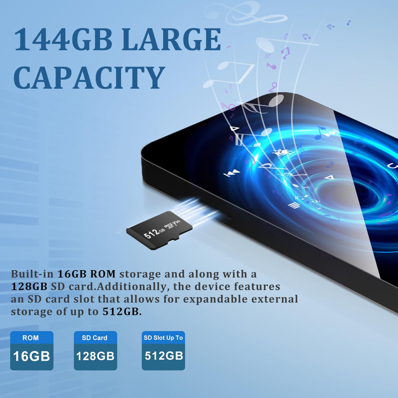 [AUSTRALIA] - 144GB MP3 Player, Bluetooth 5.2 Music Player, HiFi Sound Digital Music, Built-in HD Speaker, FM Radio, Voice Recorder, Earphones Included, MP3 Player for Friends, Kids, Students, Seniors (Black) Black 