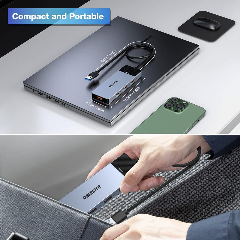 USB HUB, USB Docking, USB 3.2 HUB 5GBPS, Ultra Slim Portable Data Hub, 4 in 1 USB HUB with 4 * USB 3.2 Compatible with Windows, macOS, Linux, Chrome OS Systems(Aluminium)