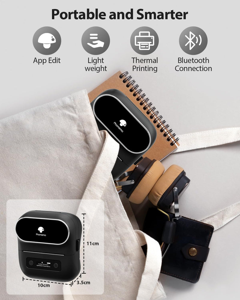 [AUSTRALIA] - Phomemo M220 Label Maker,Thermal Label Printer,Upgrade Bluetooth Label Sticker Maker Machine, Multiple Template Font for Home,Office,Business,Organization,Inkless Printer Compatible with Phone &Laptop Black 1 Printer + 1 Roll Labels 