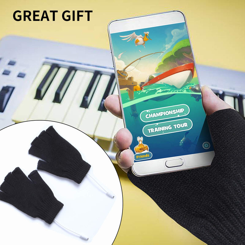 2 Pairs USB Heated Gloves for Men and Women, USB 2.0 Powered Stripes Heating Pattern Knitting Wool Heating Mittens Hands Warmer Fingerless Washable Design Winter Gift (Black & Gray) Black+grey