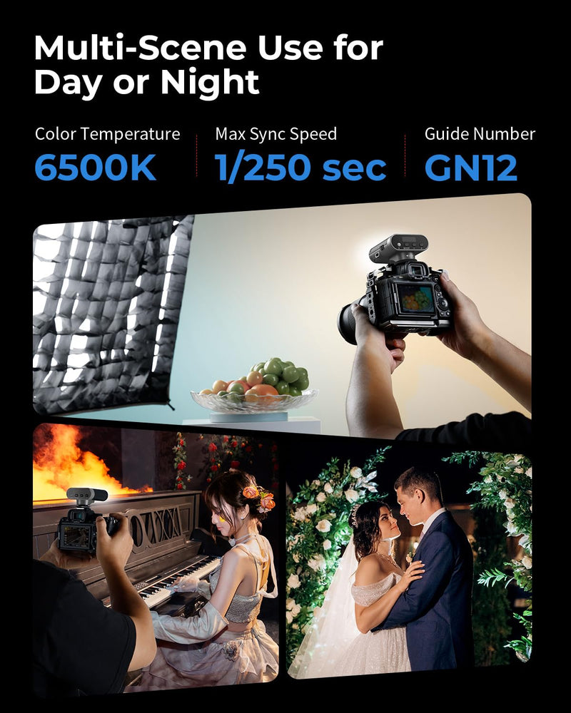SmallRig RS20 Mini Portable Camera Flash for Sony for Canon for Nikon | GN12 Speedlight, 2000mAh, OLED Screen, 500 Full-Power Flashes/1.8s Recycle/6500K, A/M Mode 8-Level 1/1-1/128 -(Silver) 5818 Silver