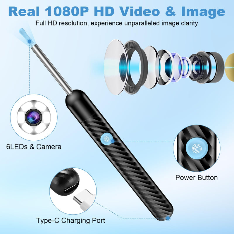 Euakee 4 in 1 Ear Wax Remover Otoscope, 1080P WiFi IP67 Waterproof Ear Cleaner for Adults Children, for Ear Canal, Nose, Mouth and Skin Examination, Ear Cleaner for iOS, Android 03