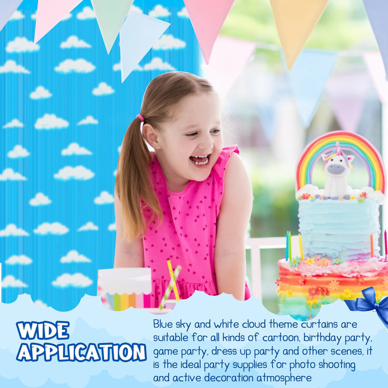 XunYee 3 Pack Blue Sky White Clouds Birthday Party Supplies, Clouds Theme Tinsel Foil Fringe Curtains Toy Party Supplies, Baby Kids Shower Cartoon Story Birthday Party Decorations