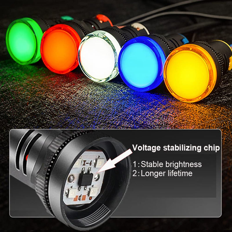 Gebildet Pack of 10 22 mm Indicator Light AC/DC 12-24 V LED Flush Panel Mount (Red/Green/Blue/Orange/White, Each Colour Pack of 2) Mix E594