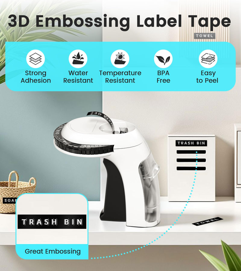 [AUSTRALIA] - Embossing Label Maker Machine with Tapes, Vintage Manual Label Maker Embossed, Retro Punch Emboss Labeler with 1 Rolls 3D Embosser Tapes Waterproof for Home Kitchen DIY Crafting Kids, Black 1 Embosser with 1pk tapes 