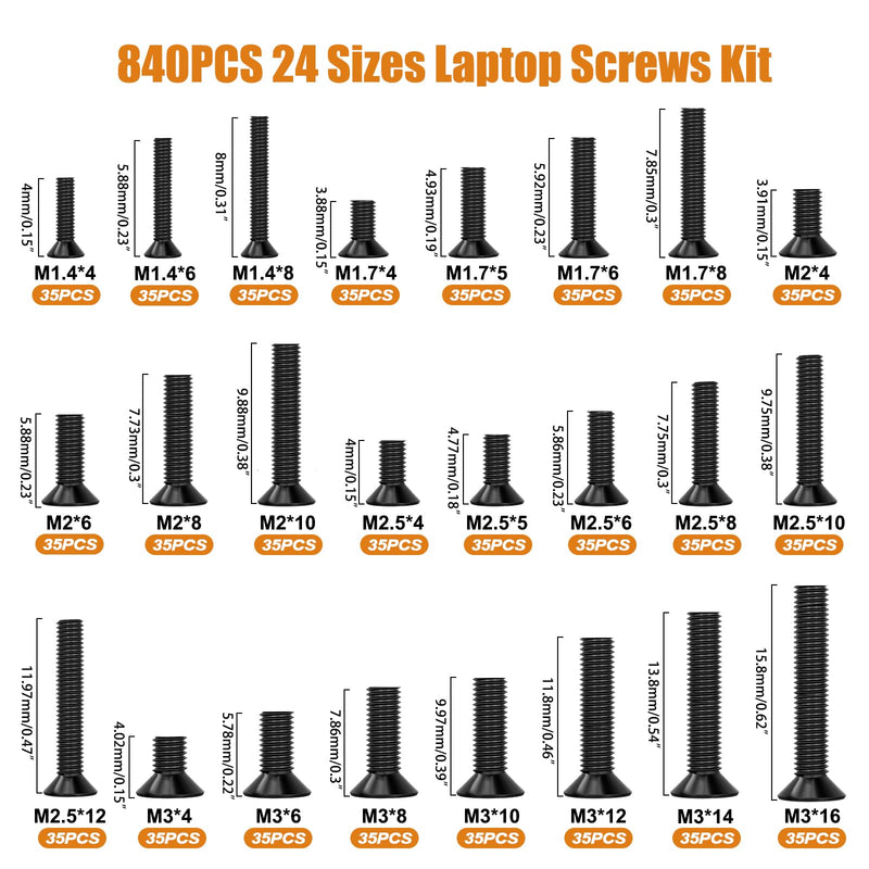 mankk 840PCS 24 Sizes Laptop Screws and 360PCS 12 Sizes Laptop Screws