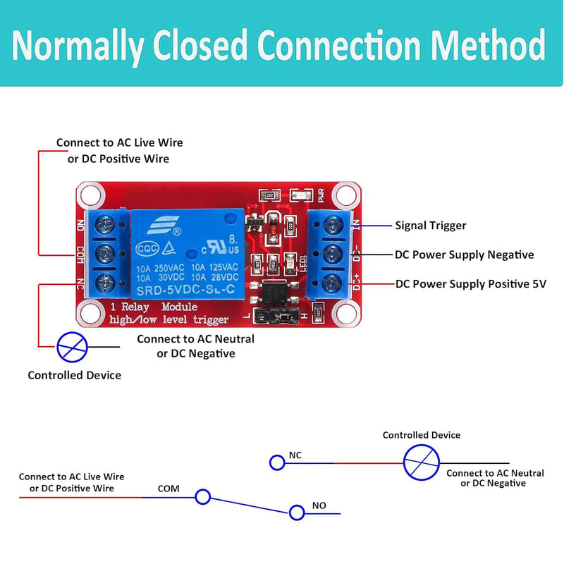RUNCCI-YUN Pack of 5 One Channel Relay Module 5 V, 1 Channel Relay Module with Optocoupler High or Low Level Trigger Extension Board Relay Switch for Raspberry Pi Arduino Board 5 V 1 channel - 5 pieces, red