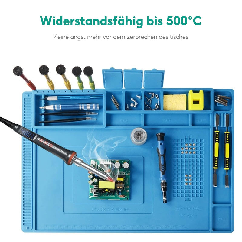 Silicone Soldering Mat, 45 x 30 cm, Heat Resistant up to 500 °C, Antistatic Repair Mat, Heat Resistant Soldering Mat, Workbench Mat for Electronics, Blue