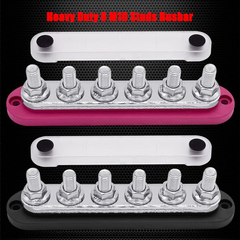 6 x M10 (3/8") Studs Power Distribution Block Bus Bar 12V, Ampper 7" HD 300A Marine BusBar Battery Distribution Block W/Cover for Car Boat Solar (Red & Black) Red & Black 6 M10 Studs