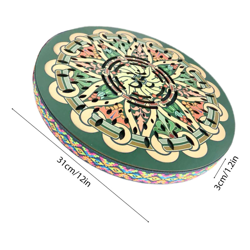 12INCH Ocean Drum,Sound Healing,Rain Disk "Water-Fall",Onomatopoeic Music,Gift For Yoga Meditation Performance Accompaniment（Green Flower） Green Flower