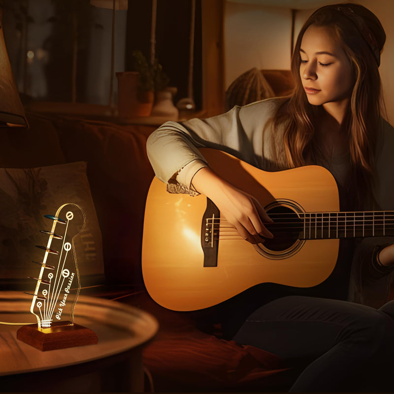 Light Up Guitar Pick Holder, Acrylic Electric Guitar Headstock Shaped Pick Holder with Wooden Base for Picks Storage and Display, Gift for Guitar Players Guitarists Guitar Pick Holder-a