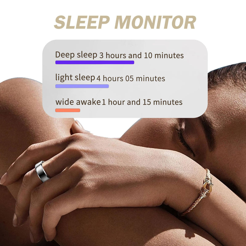 Smart Ring Health Rings Waterproof Heart Rate Monitor Step Calorie Counter Pedometer Distance Sleep Tracker Long Battery Life Sports iOS & Android Smart Rings for Men Women