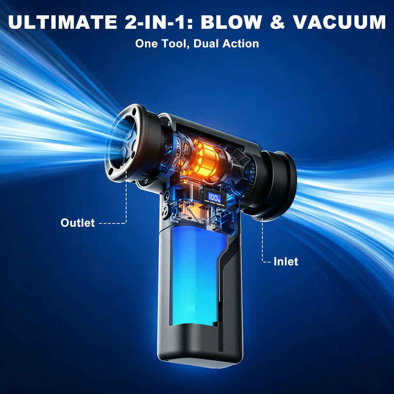 2-in-1 Vacuum and Blower, 110,000 RPM Compressed Air Duster, 160g Powerful Jet Dry Blower, Smart LED Display & Magnetic Nozzles, Cordless Air Duster for PC Cleaning Kit, Keyboard, Car Detailing