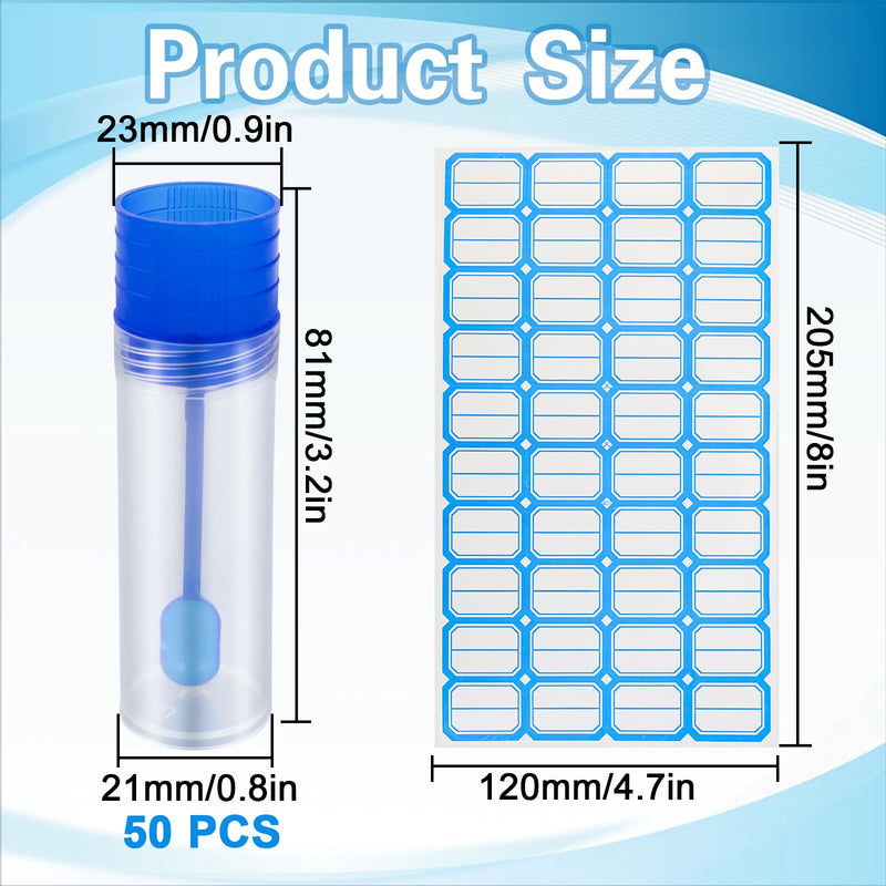 Pack of 50 Dog Faecal Sample Tubes 15 ml Chair Sample Tube with Spoon and Label Sticker Good Sealing Chair Sample Collection Aid for Pets for Testing