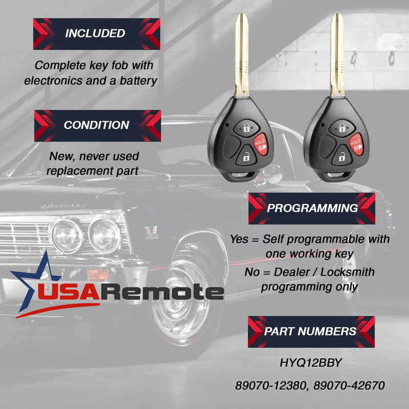 Key Fob Keyless Entry Remote fits 2007-2010 Toyota Rav4 / 2008-2012 Scion xB (HYQ12BBY, Set of 2) 2 x 3-Btn 67