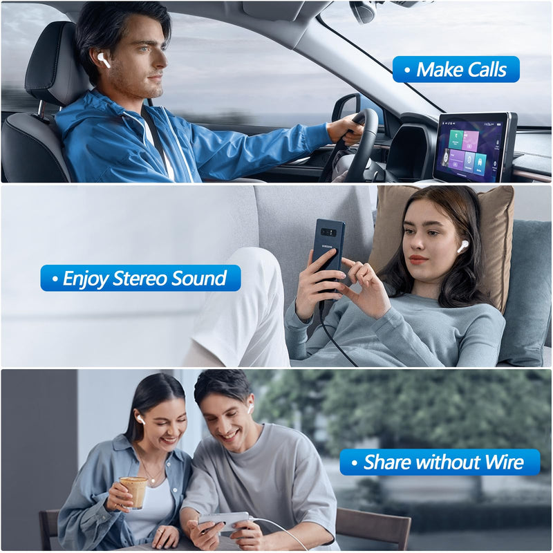 kurdene P3 Wireless Earbuds Bluetooth 5.3 Headphones, Deep Bass Stereo with Microphone Earphones in-Ear, Immersive Premium Sound Ear Buds for iPhone, Android-Clear Clear