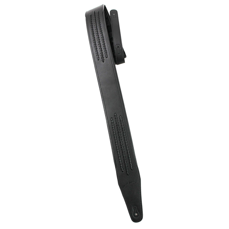 Walker & Williams G-55-BLK Matte Black Padded Guitar Strap with Black Leather Lacing