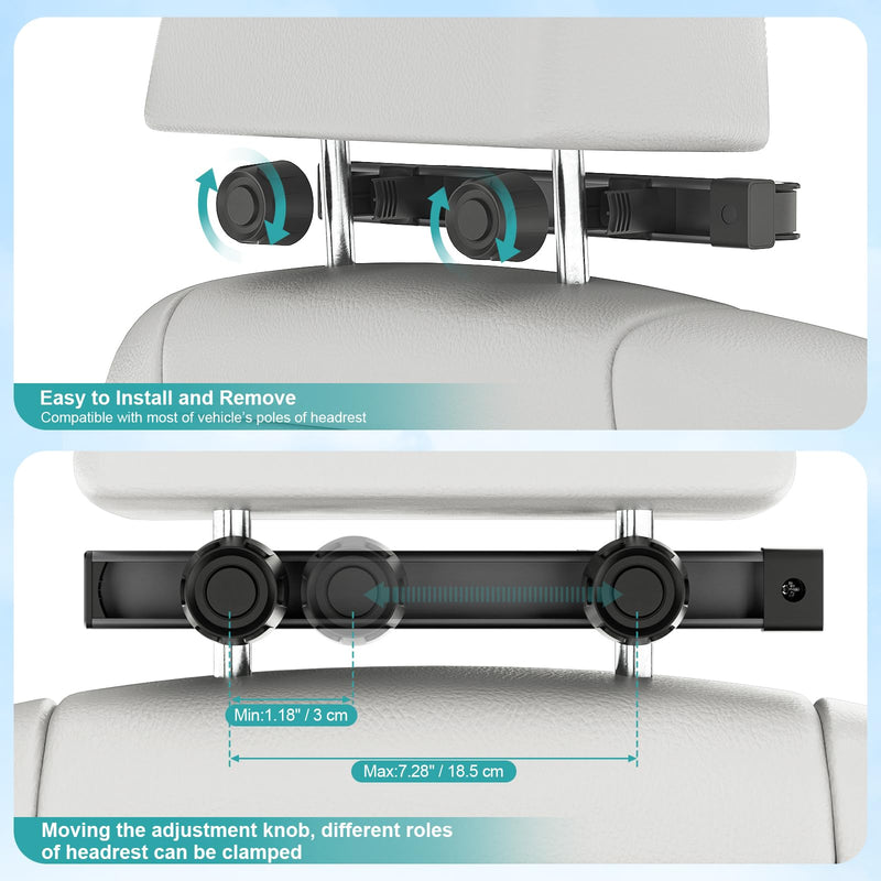 Mippko Car Headrest Camera Holder,2-Stage Aluminum Alloy Extension Foldable Arm, Double 1/4"-20 Threaded Screw Compatible with GoPro/Insta 360 / DJI OSMO Pocket3 / Mevo Start/DSLR/iPhone
